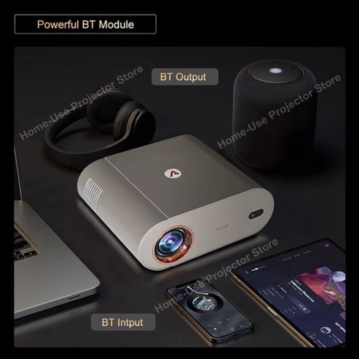 Alincoo - D7W - Beamer - Projector Beamer - Mini Meamer - Full HD 1080P - 1920x1080dpi - Automatische focus - 5G - met WiFi - 1300 Lumens - Wit — afbeelding 1