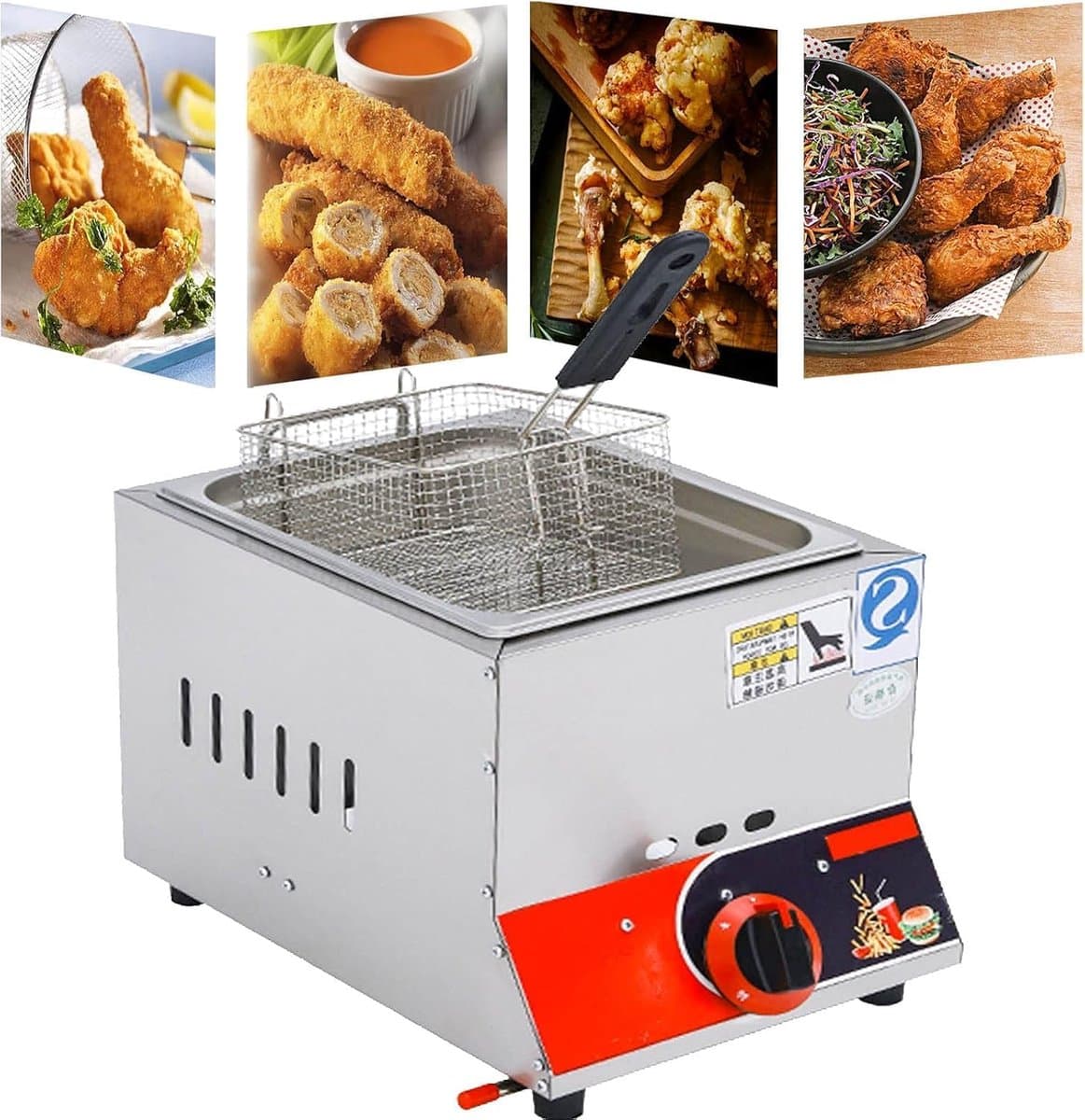 Gasfriteuse Dubbele Mand - Professioneel Frituurapparaat - Restaurant Keuken - Instelbaar Vermogen - 11 Liter Capaciteit - Zilverkleurig — afbeelding 1