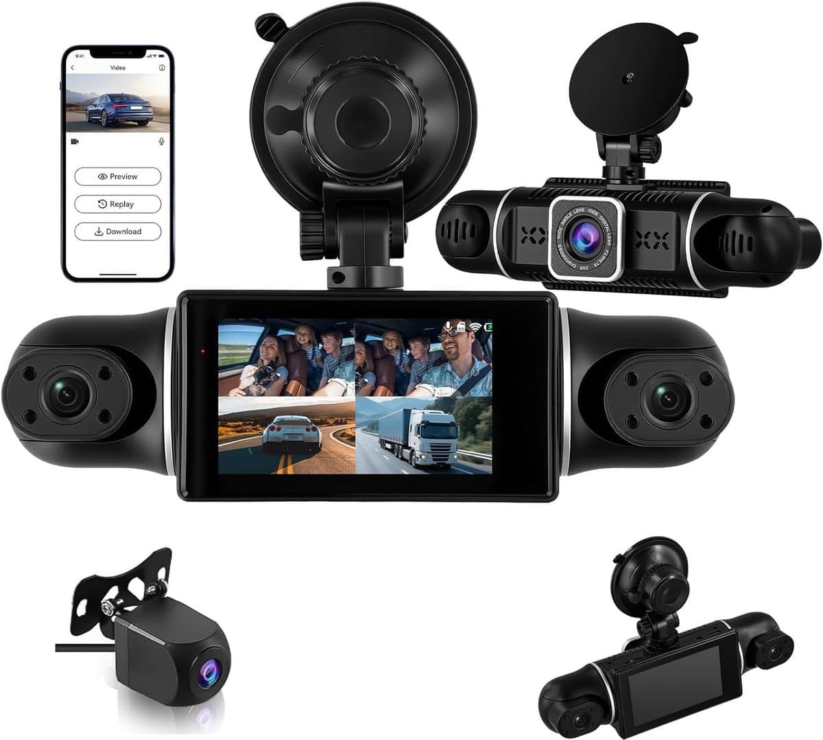 SnelShoppen - 360° 4-kanaals dashcam met 2K frontcamera, 1080P allround bewaking, parkeermodus, nachtzicht, wifi/app, G-sensor, loopopname en 3 inch I — afbeelding 1