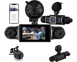 SnelShoppen - 360° 4-kanaals dashcam met 2K frontcamera, 1080P allround bewaking, parkeermodus, nachtzicht, wifi/app, G-sensor, loopopname en 3 inch I