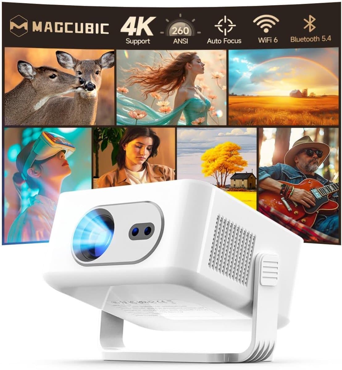SnelShoppen - Magcubic HY300max Mini Beamer 4K & 8K met Dual-Band Wifi 6 en BT 5.4, 260 ANSI, Autofocus en Trapeziumcorrectie voor Thuisbioscoop en Fe — afbeelding 1