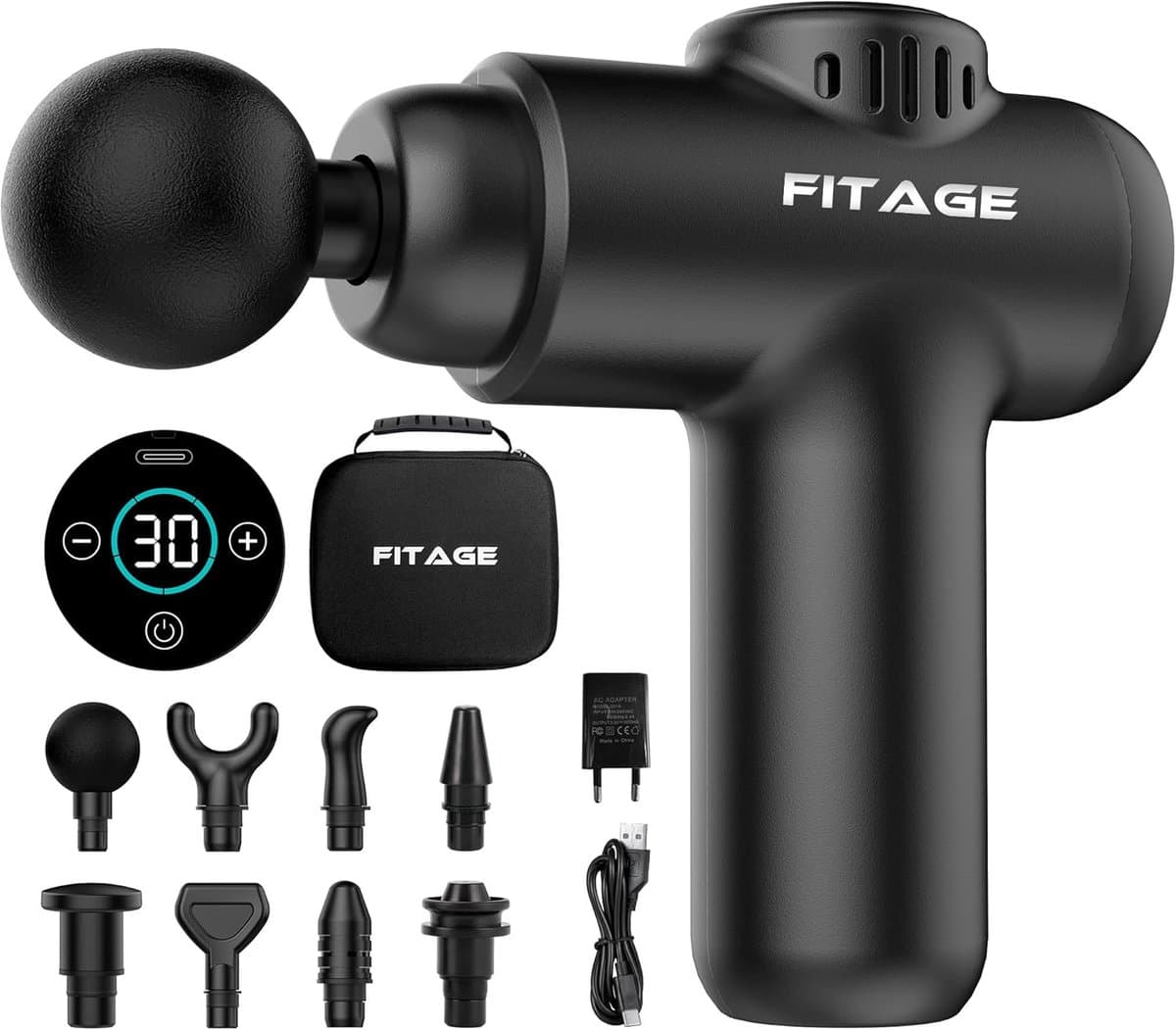 SnelShoppen - Mini Massage Gun, Stille Massageapparaat met 30 Snelheden, 12 Opzetstukken voor Diepe Weefselmassage, Spierherstel, Ontspanning, Voor Ru — afbeelding 1