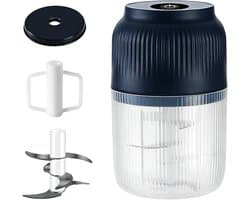 Elektrische Knoflookhacker - Draadloze Mini Hakmolen USB Oplaadbaar - Compacte Keukenmachine met 6 Mesjes voor Ui, Gember, Noten en Babyvoeding - Blauw