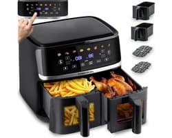 Heteluchtfriteuse Dubbele Kamer - Airfryer XXL - Gezond Frituren - Twee Kijkvensters - 102 Liter - Zwart