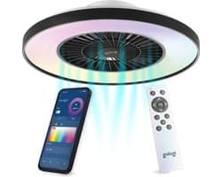 Gologi Plafondventilator met Verlichting - Ø60 cm - LED RGBW - 6 Standen - Plafondlamp Slaapkamer - Plafonniere met Ventilator - Met lamp, afstandbediening en App - Zwart