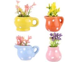 4 stuks mini-vaasmagneten voor de koelkast, schattige keramische kleine bloemenvaas mini-3D-plantenmagneten koelkast praktische accessoires voor thuis kluisjes kantoor keuken decoratie