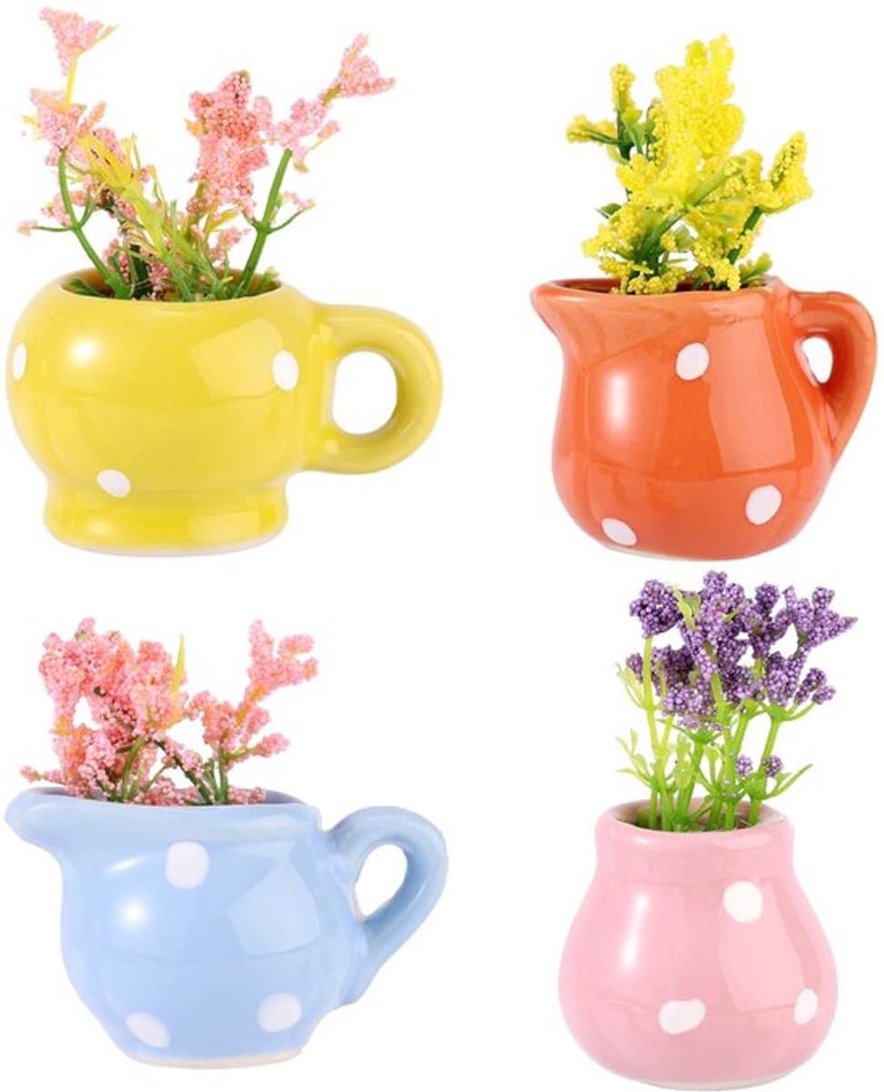 4 stuks mini-vaasmagneten voor de koelkast, schattige keramische kleine bloemenvaas mini-3D-plantenmagneten koelkast praktische accessoires voor thuis kluisjes kantoor keuken decoratie — afbeelding 1