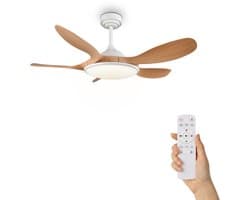 Fantiluxe - Brynja - Plafondventilator met verlichting - Hout - Ø108cm - Afstandsbediening - Met lamp - Plafond ventilator - Slaapkamer