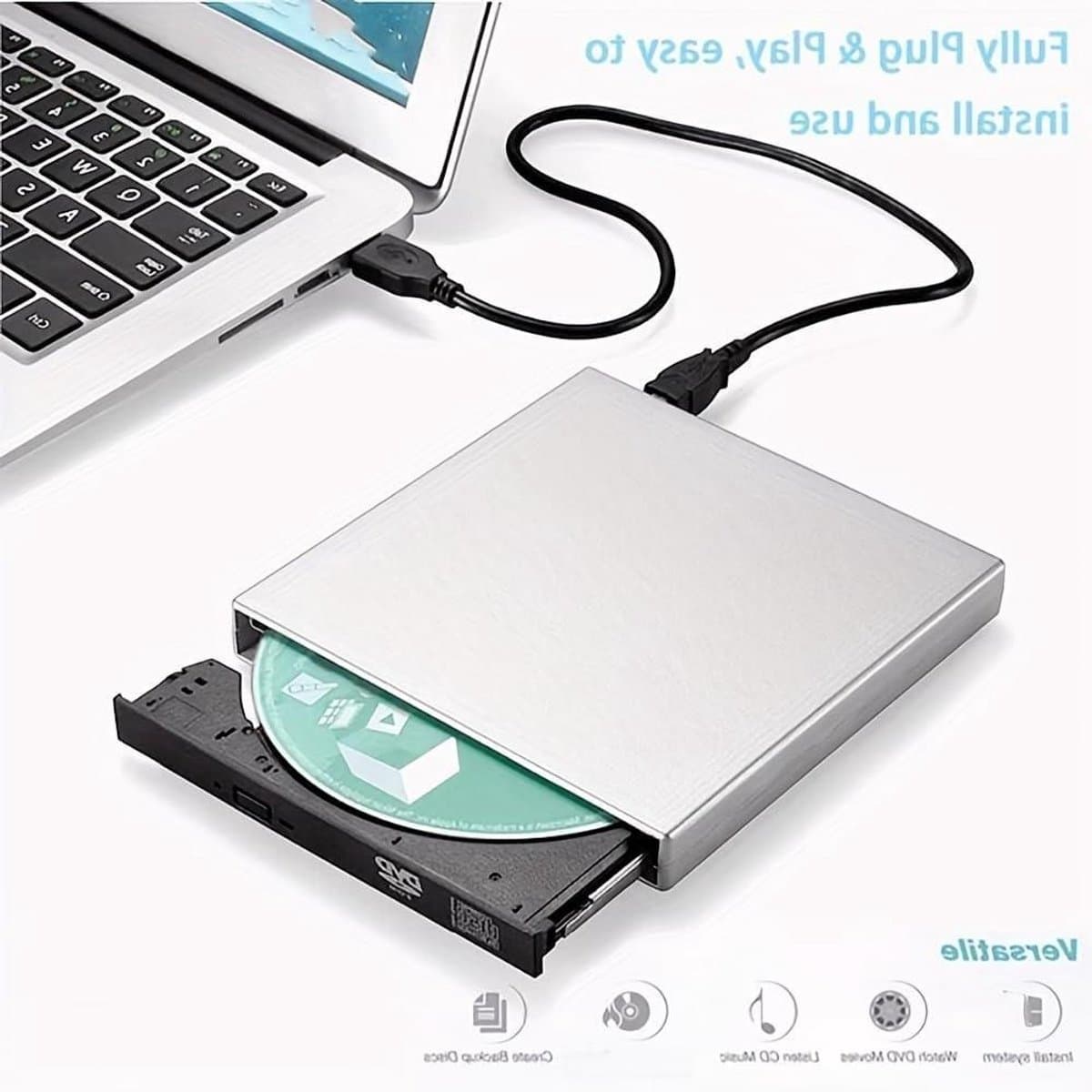 Externe DVD Speler - CD Brander - Bestanden Archiveren - Plug and Play - Draagbaar - Zwart — afbeelding 1