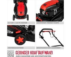 Benzine grasmaaier - Loopmaaier - Gazon onderhouden - Achterwielaandrijving - 46 cm snijbreedte - Zwart rood