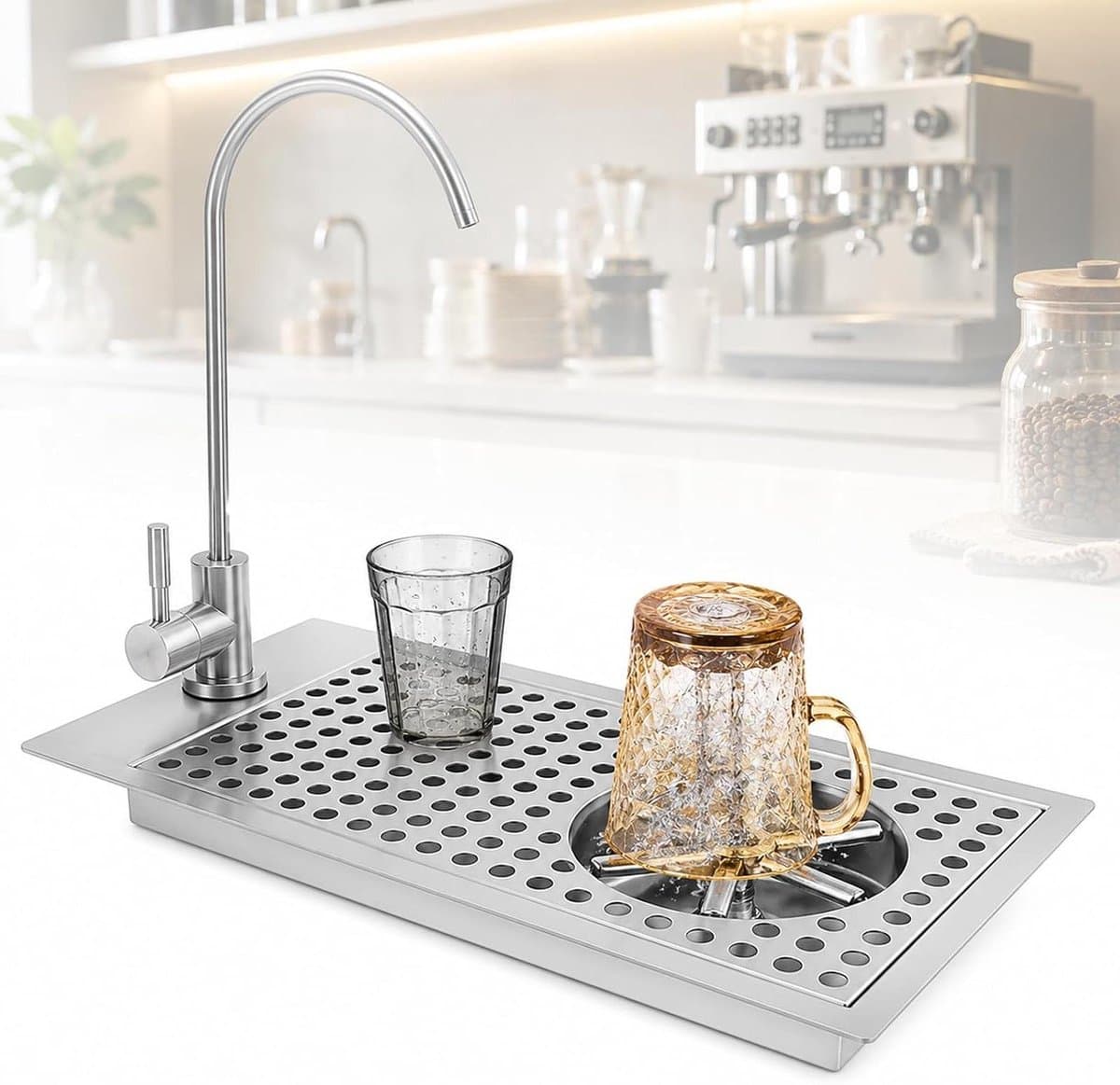 Tafelvaatwasser - Glazen spoeler - Snel glazen reinigen - Hoge druk sproeiers - 40 x 21 cm - Zilver — afbeelding 1
