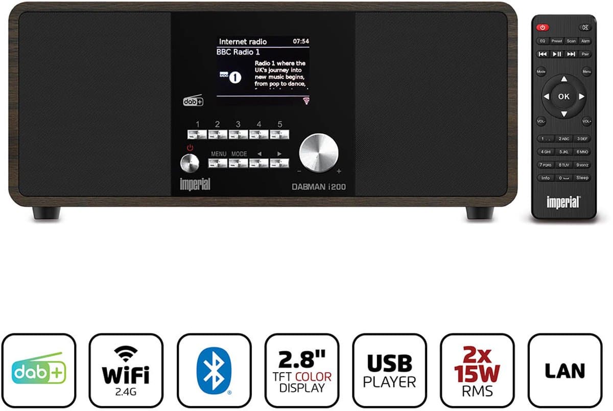 Imperial DABMAN i200 V2 - DAB+ / FM Radio - Internetradio - Bluetooth - WiFi - USB - Hout — afbeelding 1