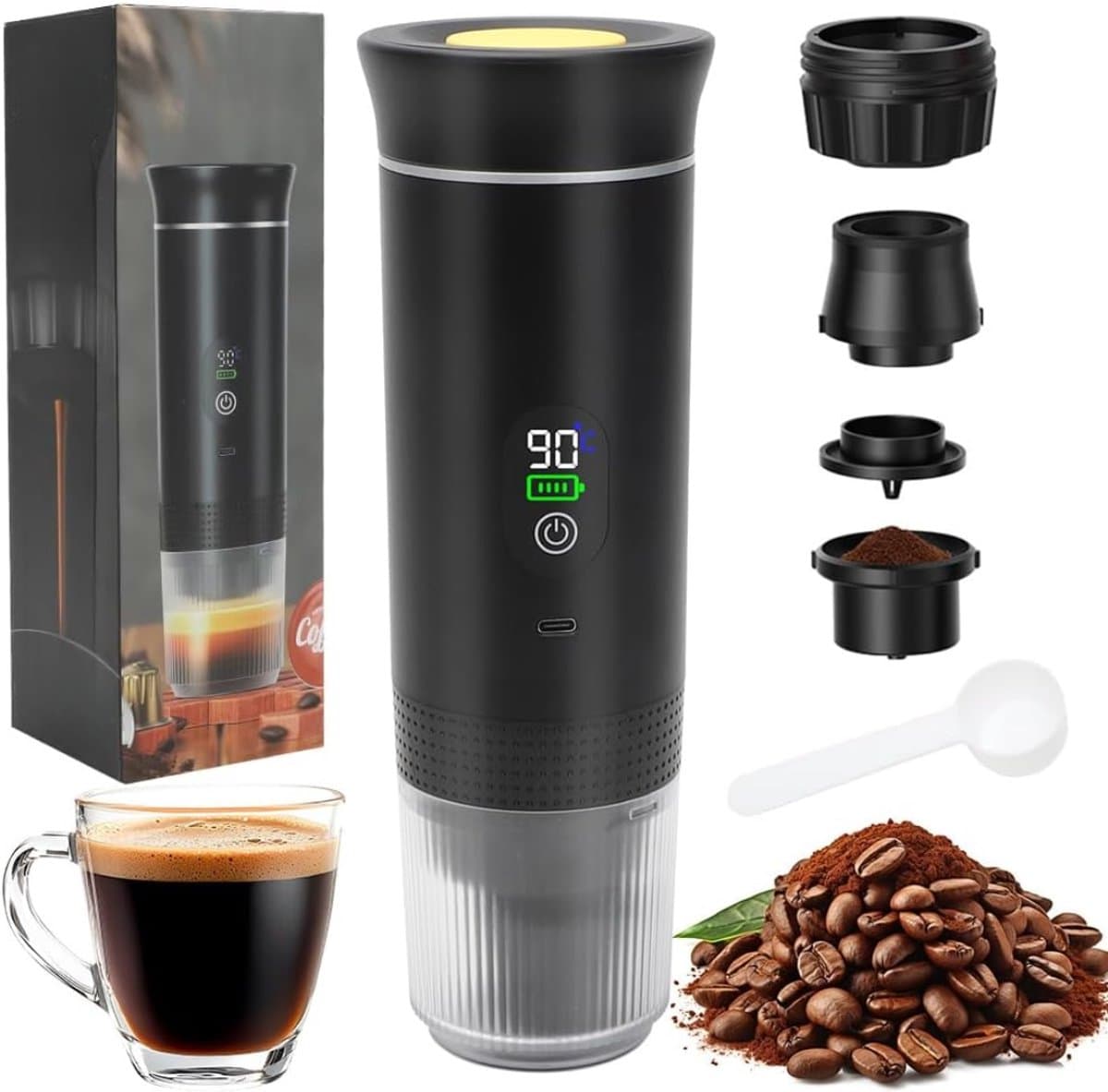 Aura® Draagbare Koffiemachine - Blender To Go - Draagbare Blender - Zwart - 9cm x 9cm x 21cm — afbeelding 1