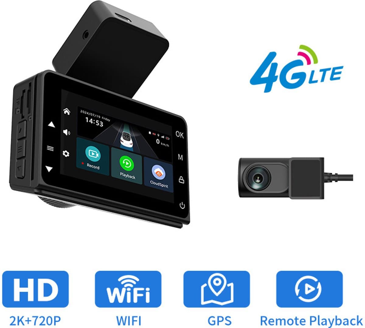 2K-auto-dashcam met 4G GPS en Wi-Fi DVR voor bewaking op afstand — afbeelding 1