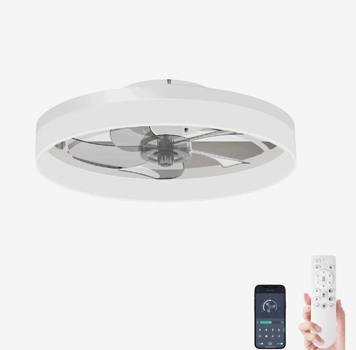 Lichtendirect- Plafondventilator met verlichting - Wit- Smart Lamp - 6 Standen Ventilator – Plafonniere lamp - Woonkamerlamp - Dimbaar -Afstandsbediening- APP functie- Zwart — afbeelding 1