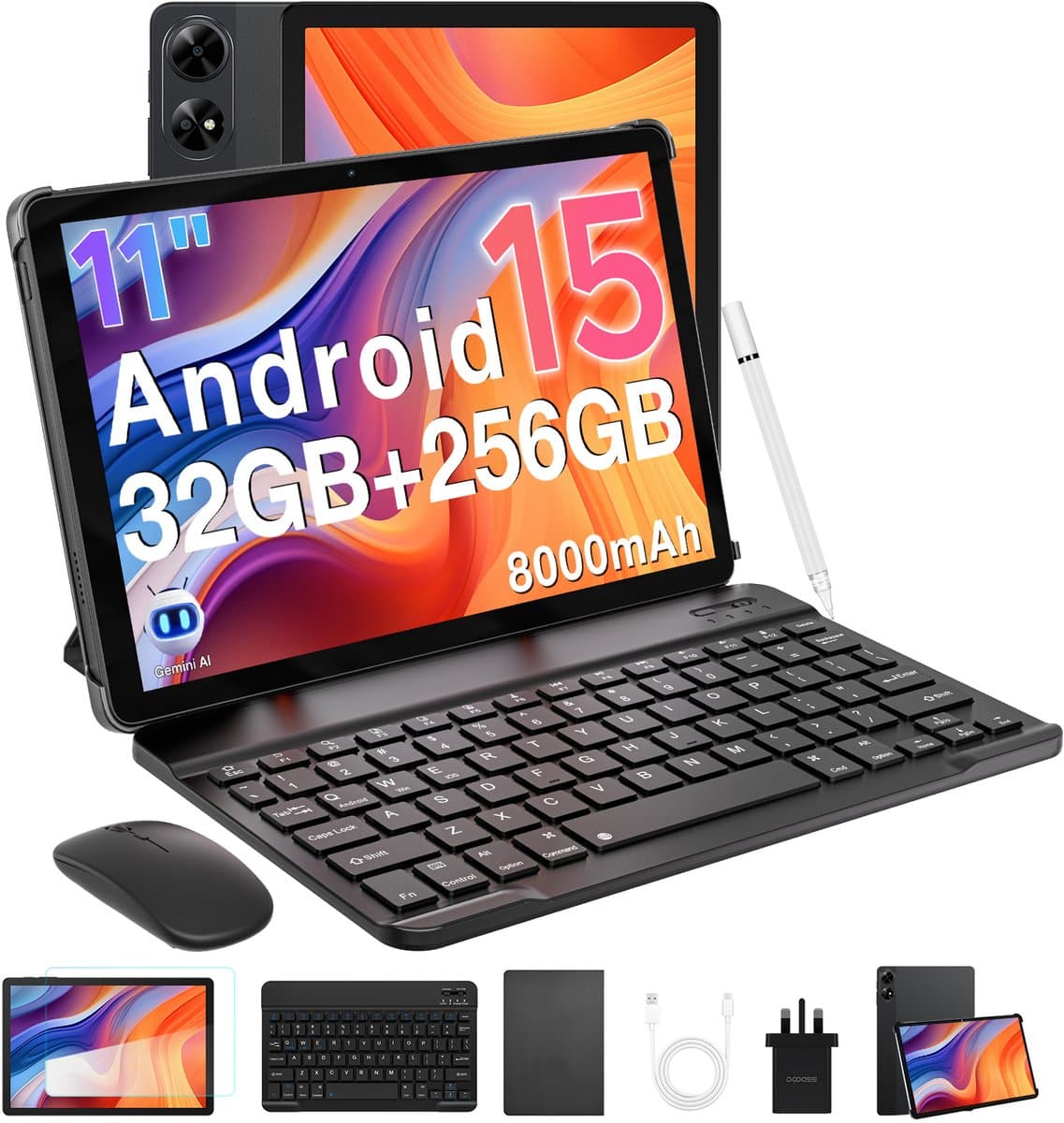 DOOGEE Tab G6 + Tablet met Keyboard Slot SIM Kaart Android 15 11" FHD + 90HZ 8Go + 256Go 8000mAh Gemini AI Unisoc T7280 - Zwart — afbeelding 1