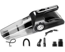 4-in-1 Autostofzuiger – 8000PA Zuigkracht – Handstofzuiger met Compressor, Bandenspanningsmeter & LED-lamp – Nat/Droog – 12V – Auto Luchtpomp – Met Accessoires – 120W