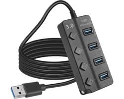 USB 3.0 4-poorts Expander Hub met LED-schakelaars - Draagbare USB-poortextender voor PC en Apparaten