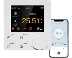 Slimme WiFi Thermostaat voor Airconditioning en Vloerverwarming - Programmeerbaar met Kleurendisplay en Spraakbediening