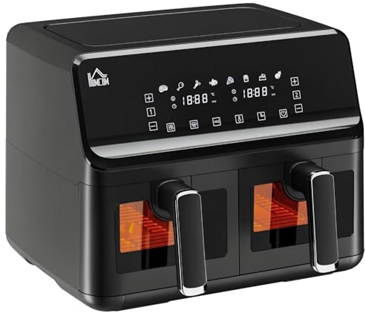 8-in-1 Airfryer met 2 Kamers en Temperatuurinstelling van 80-200°C, 2500W, Antiaanbaklaag en Digitale Timer — afbeelding 1