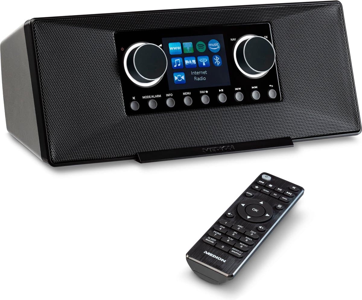 MEDION P85333 internetradio met DAB+ (wifi, FM, Spotify Connect, Amazon Music, DLNA, USB, hoofdtelefoonaansluiting, AUX, stereo line-out cinch, slaaptimer) zwart — afbeelding 1