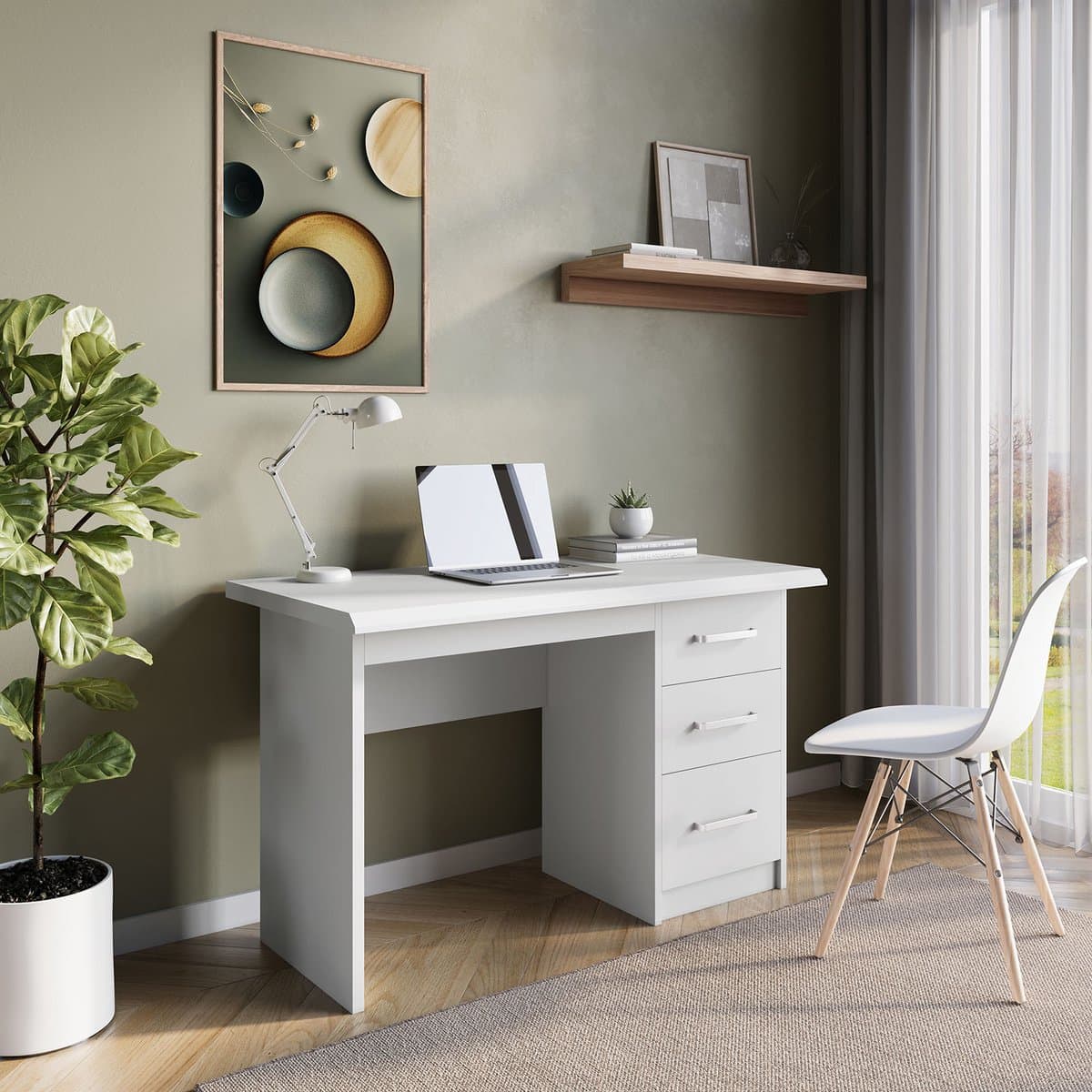 Bureau 120 cm met lades – compact wit bureau met opbergruimte — afbeelding 1