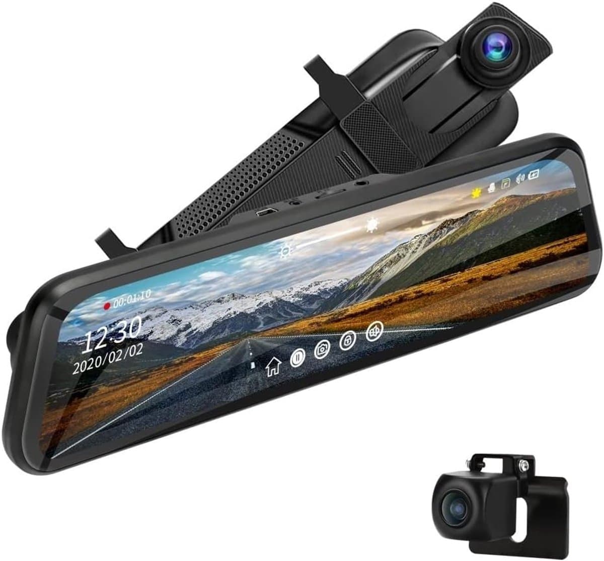 Dashcam - Dashcam voor Auto - Autospiegel - met Vaste Bedrading - 24-uurs Parkeermonitor - Videorecorder - 1080p - Dubbele Dashcam - 170° Groothoeklens - Timelapse-video - Loop-opname - G-sensor - 10 inch - Zwart — afbeelding 1