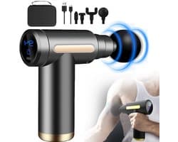 LCD-Display En 4 Massagekoppen – Massagepistool Met 6 Snelheidsniveaus – 2000 mAh Batterij En 25-30 Minuten Gebruiksduur – Geluidsarm En Draagbaar – Voor Benen, Rug, Schouders En Voeten