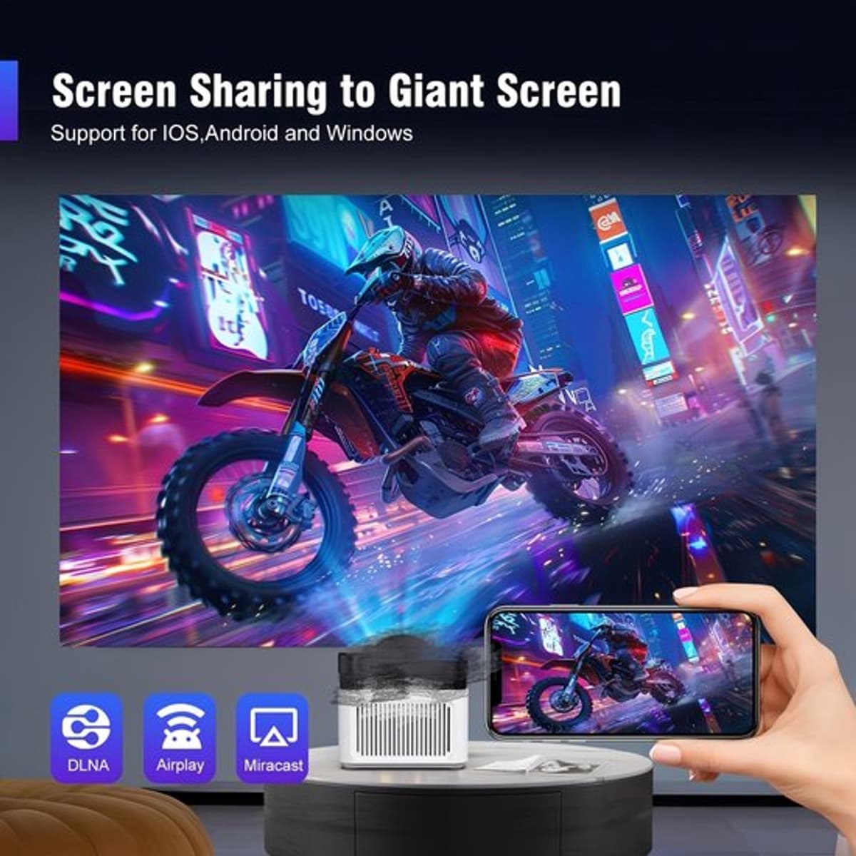 Beamer – Mini Beamer – Projector – Smart Projector – Ultra Short Throw – Native 1080P Full HD – Android 11 Met WiFi 6 & Elektronische Focus — afbeelding 1