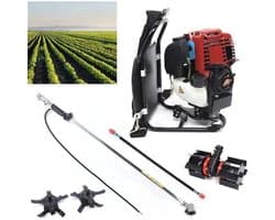 Benzine Grastrimmer - Grasmaaier - Bosmaaier - Kantenmaaier - Tuingereedschap - 35.4CC - 4-Takt 1KW, 4500-8500RPM – Rugzakmodel in Zwart/Rood