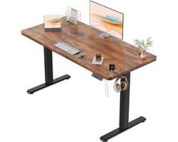 Devoko Elektrisch Verstelbaar Zit-Sta Bureau 120x60 cm Breed – Hoogte 73–118 cm – 2 Geheugenstanden, Zit-Herinnering, LED-Display en USB – Draagvermogen 70 kg – Vintagebruin