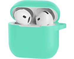 Hoesje Geschikt voor Apple AirPods 5 - Siliconen Hoes met Clip - Silicone Case Cover - Turquoise