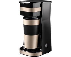 Koffiezetapparaat met Thermosbeker - Voor Gemalen Filterkoffie - Voor 2 Grote Koppen - 750 W - RVS - Compact - Geschikt voor Camping - Lichtbeige