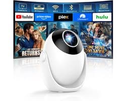 Mini Beamer Wit - Ingebouwde Apps - 4K Ondersteuning - LED Display - HDMI USB Wi-Fi Bluetooth - Voor Thuisbioscoop