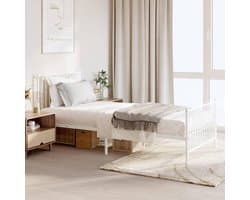 Bedframe met hoofdeinde en voetenplank, wit staal