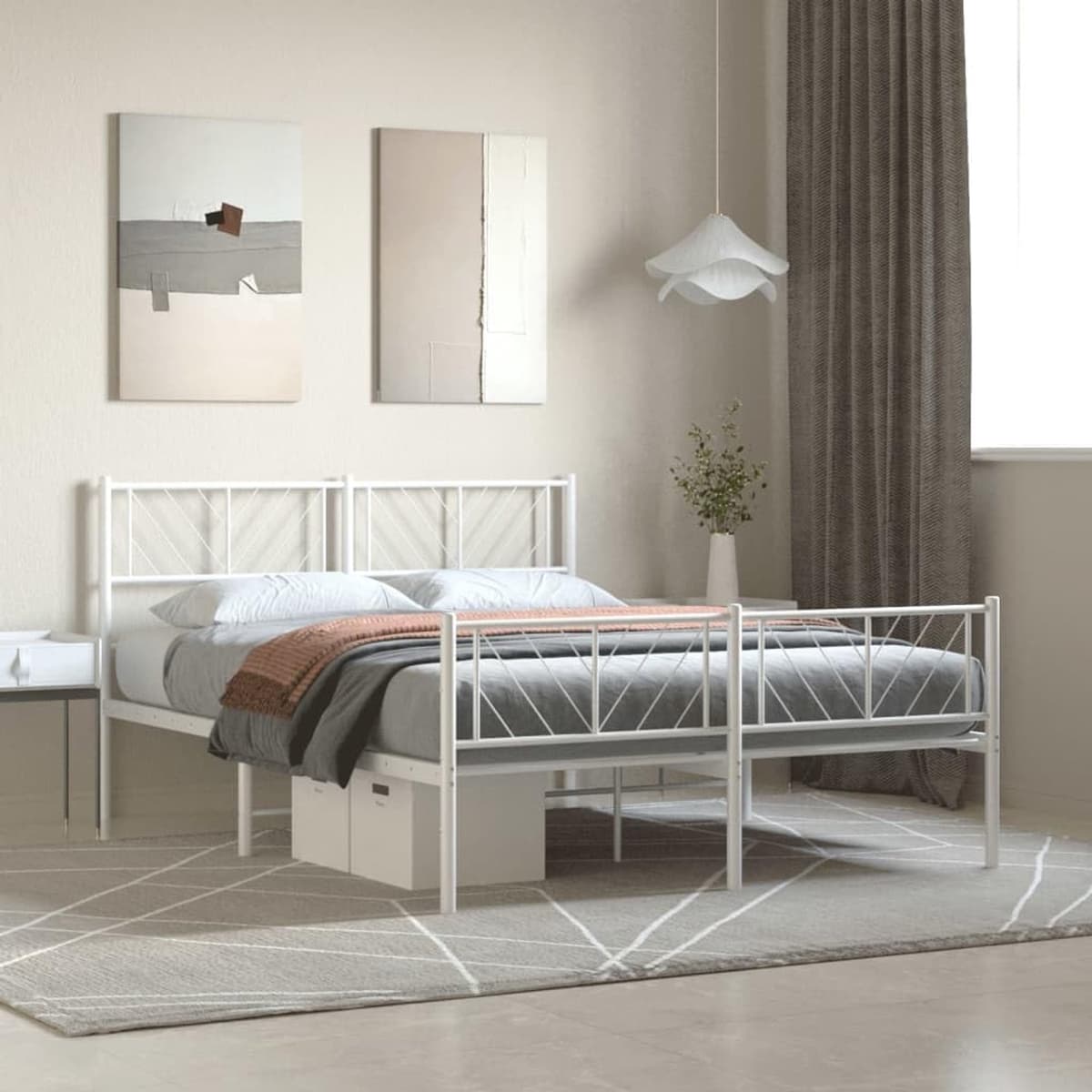 Bedframe met hoofd- en voeteneinde, metaal, wit, 150 x 200 cm, hotelbedframe, bedframe voor woonkamer, slaapkamer, geschikt voor slaapkamer — afbeelding 1