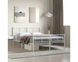 Bedframe met hoofd- en voeteneinde, metaal, wit, 150 x 200 cm, hotelbedframe, bedframe voor woonkamer, slaapkamer, geschikt voor slaapkamer