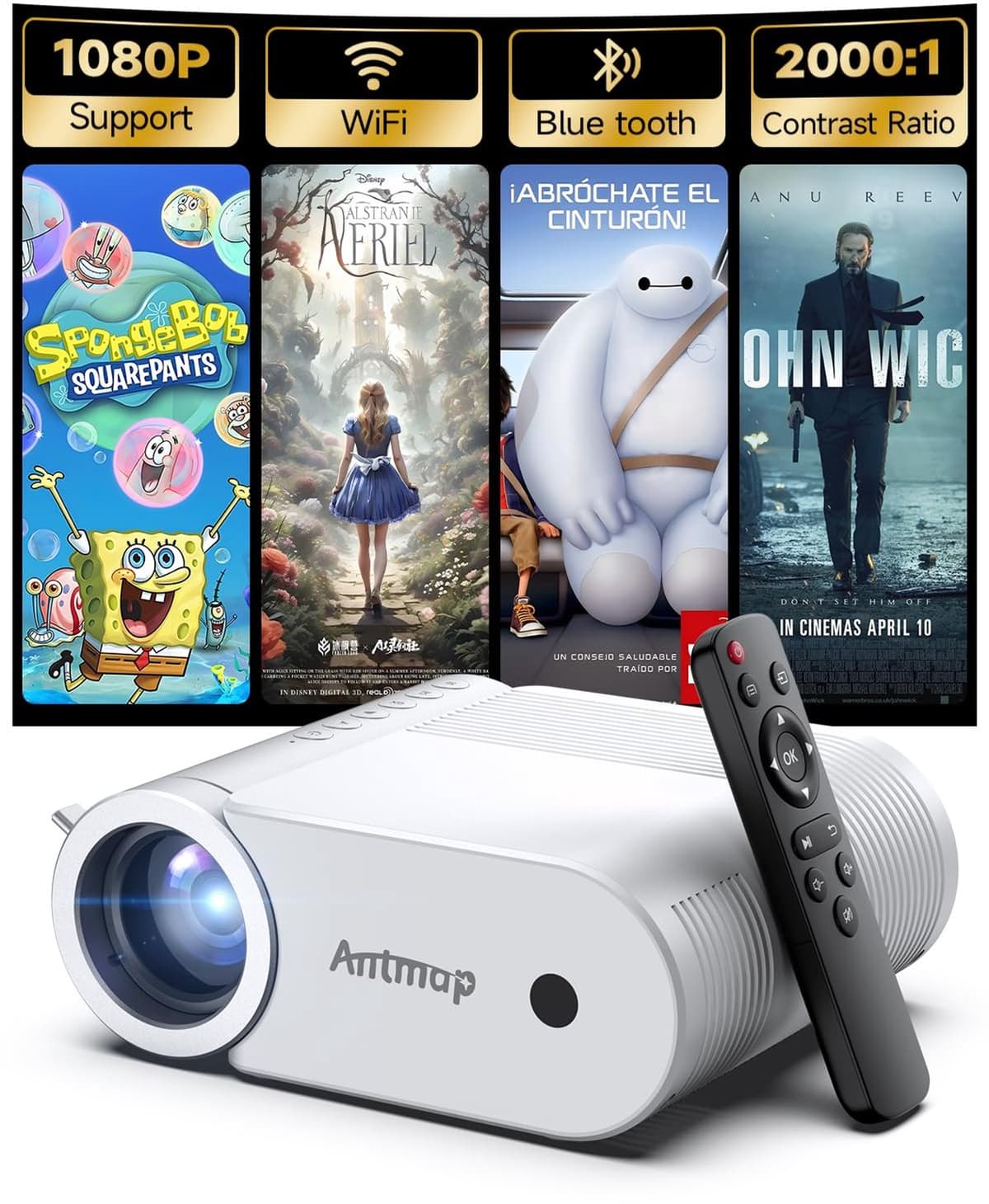 Mini Beamer 200 ANSI Lumen - 1080p Full HD Resolutie - LCD Scherm - Draagbaar Met Bluetooth En Wi-Fi - Voor Thuisbioscoop En Gaming — afbeelding 1