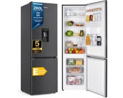 Heinner Koel-vriescombinatie 260L met Waterdispenser - Vrijstaand - Vingerafdrukbestendige Afwerking - Antracietgrijs - Energielabel E - 180 cm - 40 dB - Omkeerbare Deur - 5 Jaar Garantie - HC-HM260DGWDE++
