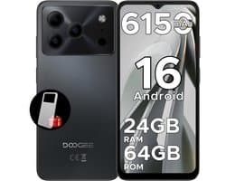 DOOGEE Note 56 - Smartphone - Smartphones - 24G RAM + 64G ROM (2TB/TF) - Android 16- 6150mAh - 6,56 inch + 90Hz - 4G Dual SIM - Face ID - GPS - 3,5mm Koptelefoonaansluiting - Zwart