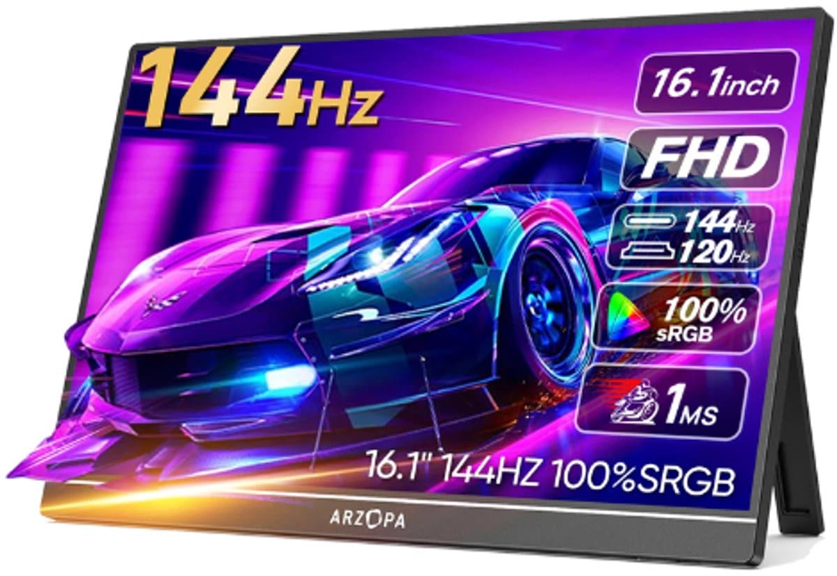 Portable Monitor – 16,1 inch – 144Hz – Full HD IPS 1080P – USB-C & HDMI – 100% sRGB – 300 cd/m² – Extern Scherm – 780g — afbeelding 1