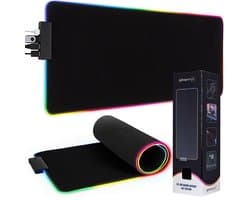 Brightly® 4-in-1 RGB Gaming Muismat XXL Met USB Hub - LED Verlichting Muismat - USB Hub - Splitter - USB - Antislip Muismat - 80 cm x 30 cm - Waterproof - Gaming Muismat - Extra Breed en Lang - Zwart