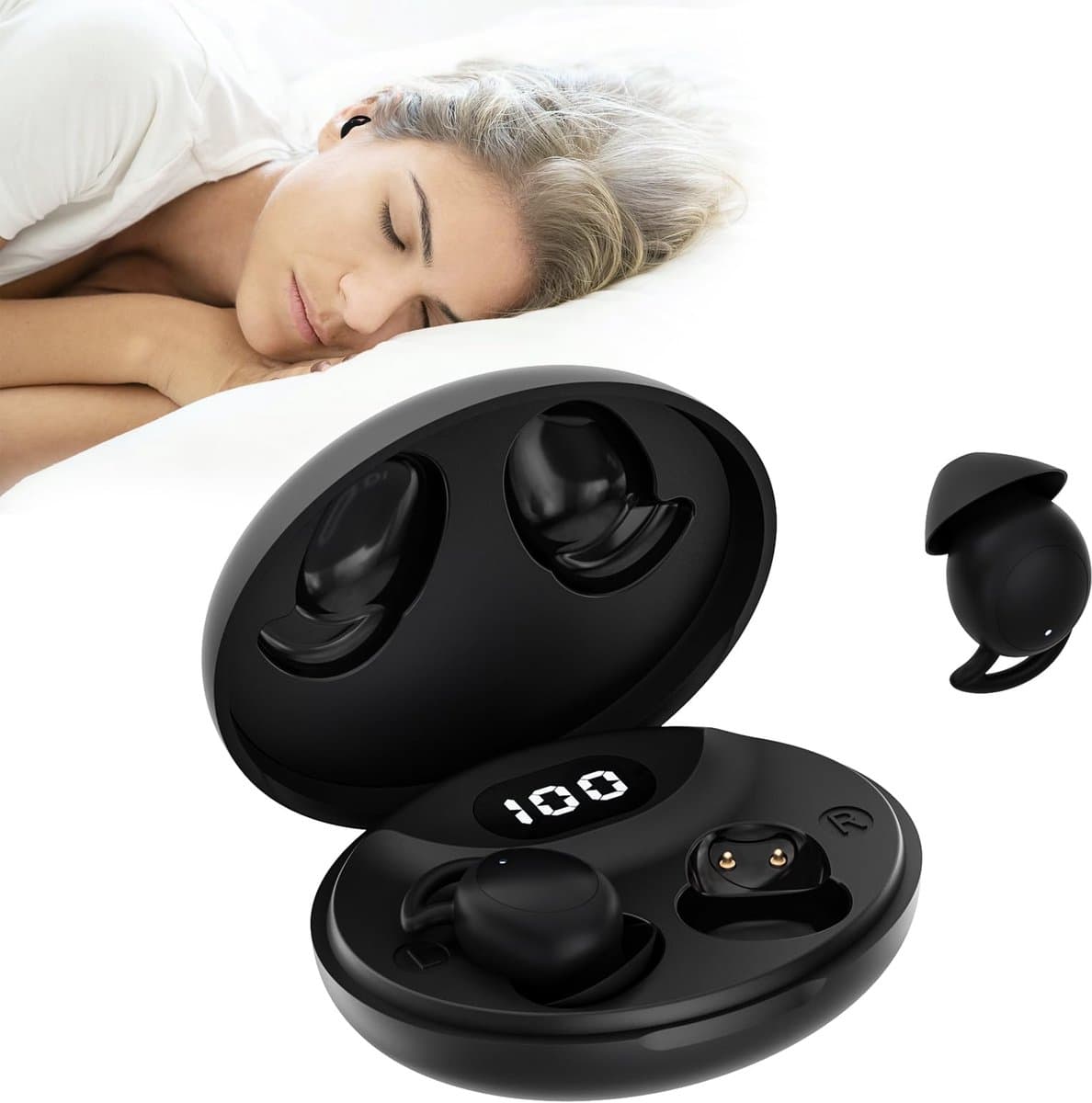 De Beste Gadgets Draadloze Slaap Oordopjes – Bluetooth Sleep Earbuds – Comfortabel voor Zijslapers – Kleine oordopjes - Kleine Oortjes – Noise Blocking – IPX6 Waterbestendig – Tot 20 Uur Batterij - Model S13 - Zwart — afbeelding 1
