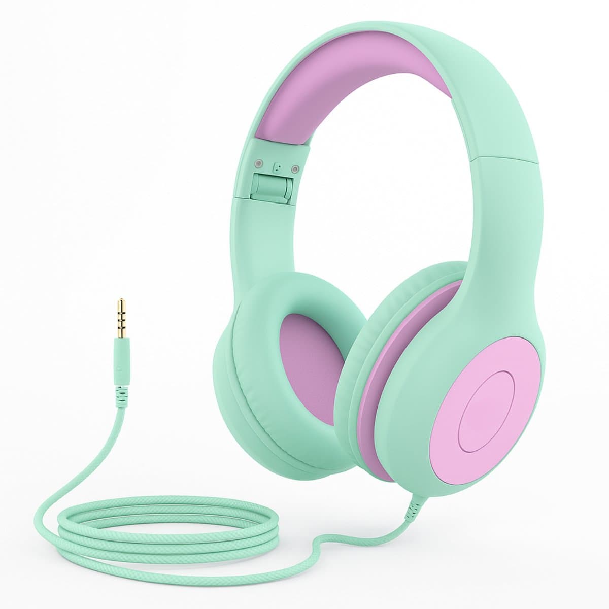 Intelectro Koptelefoon voor Kinderen - Veiligheid en Plezier in Eén! - Hoogwaardige Stereogeluid - Comfortabele Draagervaring - HD Microfoon - Volumeregeling - Brede Compatibiliteit en Audio Delen - Groen/Paars - Levering Sneller dan Aangegeven! — afbeelding 1