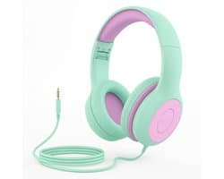 Intelectro Koptelefoon voor Kinderen - Veiligheid en Plezier in Eén! - Hoogwaardige Stereogeluid - Comfortabele Draagervaring - HD Microfoon - Volumeregeling - Brede Compatibiliteit en Audio Delen - Groen/Paars - Levering Sneller dan Aangegeven!