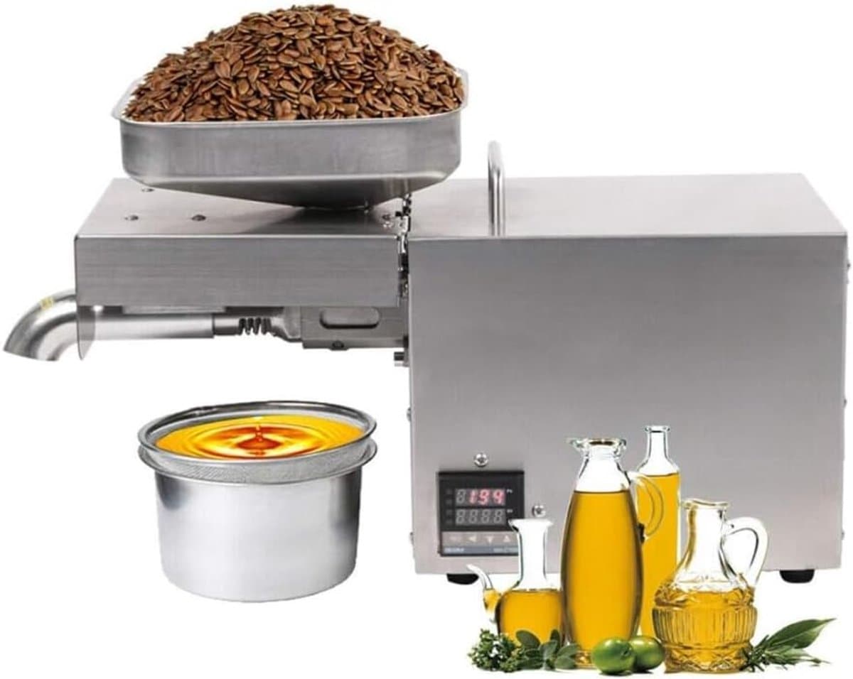 Elektrische Oliepers - Automatische Oliepers Machine - RVS - Voor Zaden & Noten - Koude en Warme Persing - RVS Keukenmachine — afbeelding 1