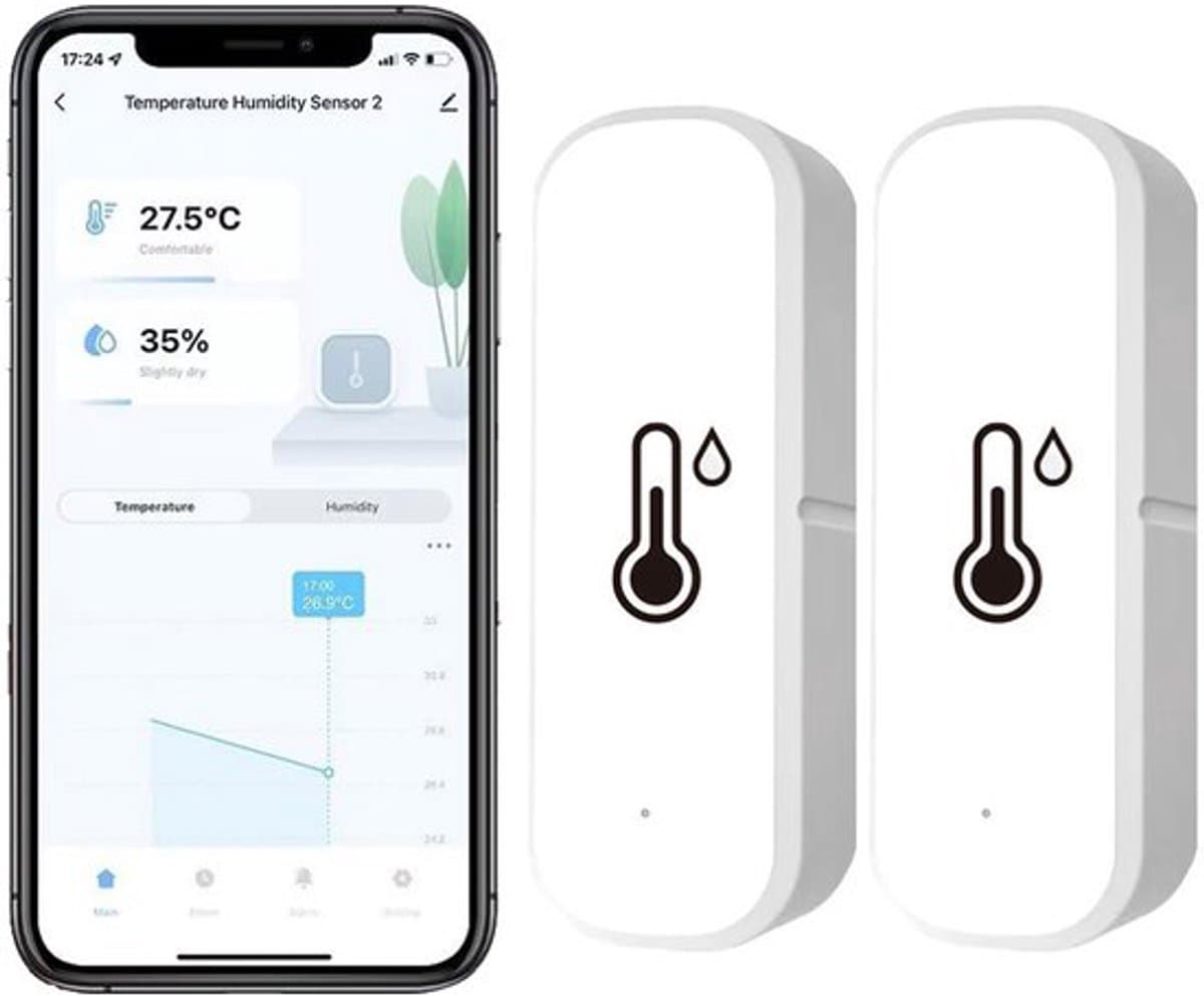 WiFi-temperatuur-vochtigheidssensor: Draadloze Temperatuur-vochtigheidsmonitor Met App-waarschuwing, Gratis Gegevensopslag — afbeelding 1