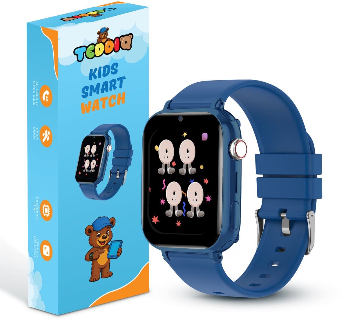 TeddiQ 4G Smartwatch - GPS Kinder Smartwatch - GPS Tracker & Videobellen - Blauw - WhatsApp & Spraakmemo’s - SOS knop - Smartwatch Kinderen — afbeelding 1