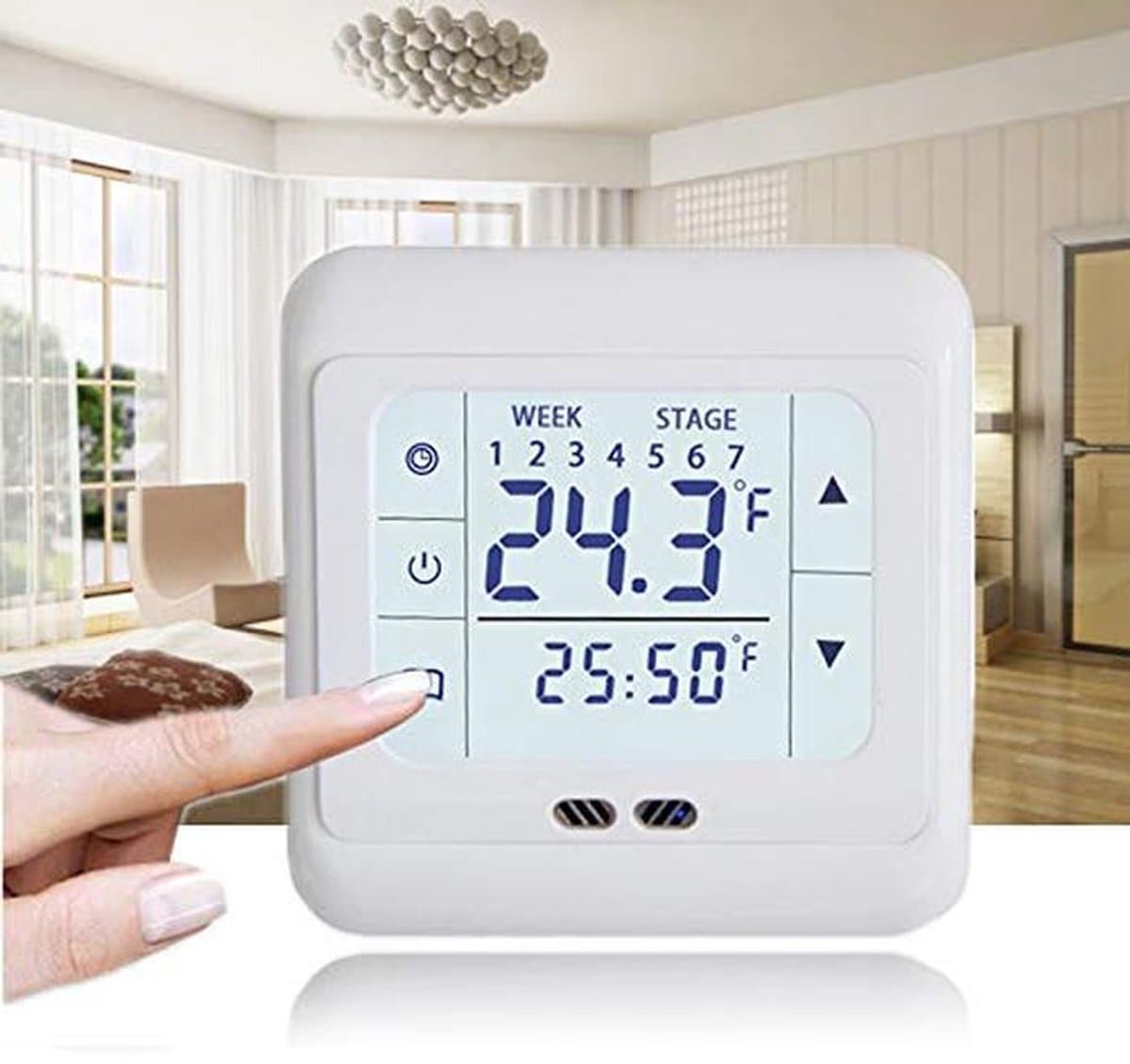 Digitale kamerthermostaat met touchscreen en programmeerbare temperatuurregeling — afbeelding 1