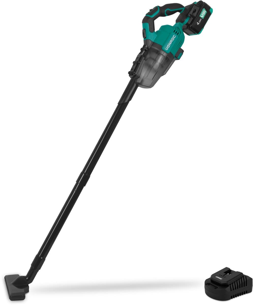 VONROC Krachtige accu steelstofzuiger – VPower 20V – Incl. 4.0Ah accu & snellader – 0.6L opvangbak - Incl. 3 mondstukken, 2 verlengbuizen en flexibele slang — afbeelding 1
